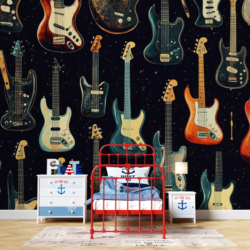 Music Mural Wallpaper | Electric Guitar Collection on Night Sky