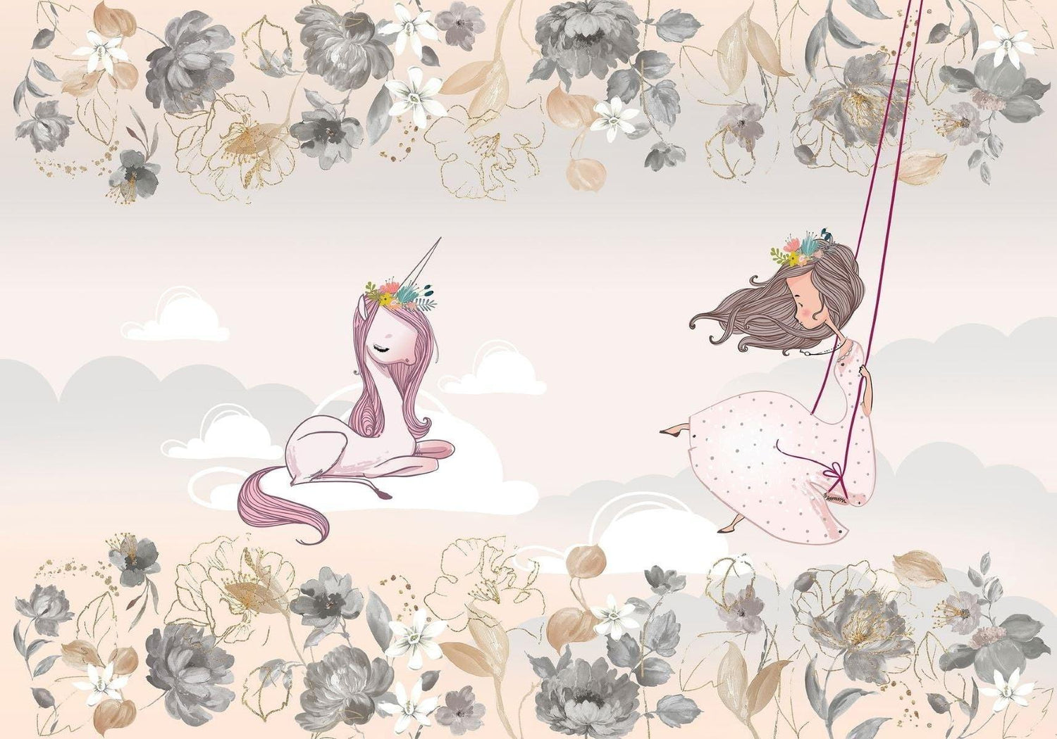 Princess Mural Wallpaper | Dreamy Unicorn and Floral Design