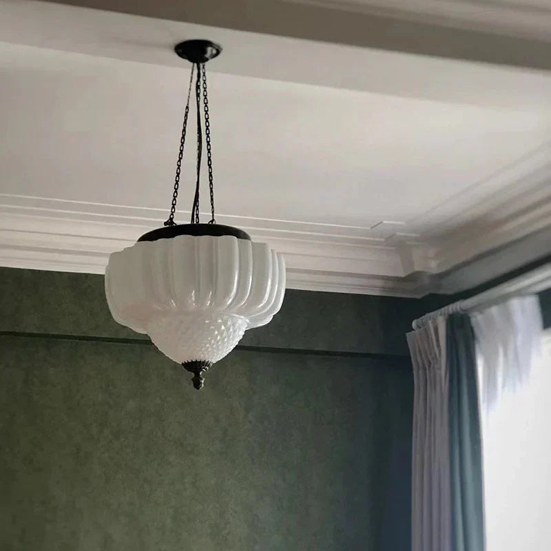 Modern Glass Pendant Light White Dome Chain Hanging Design - Product detail 7