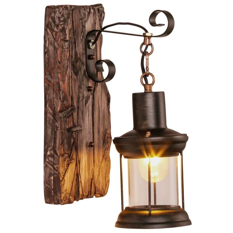 Rustic Wall Sconce Glass Lantern With Wood Mount - Product detail 6