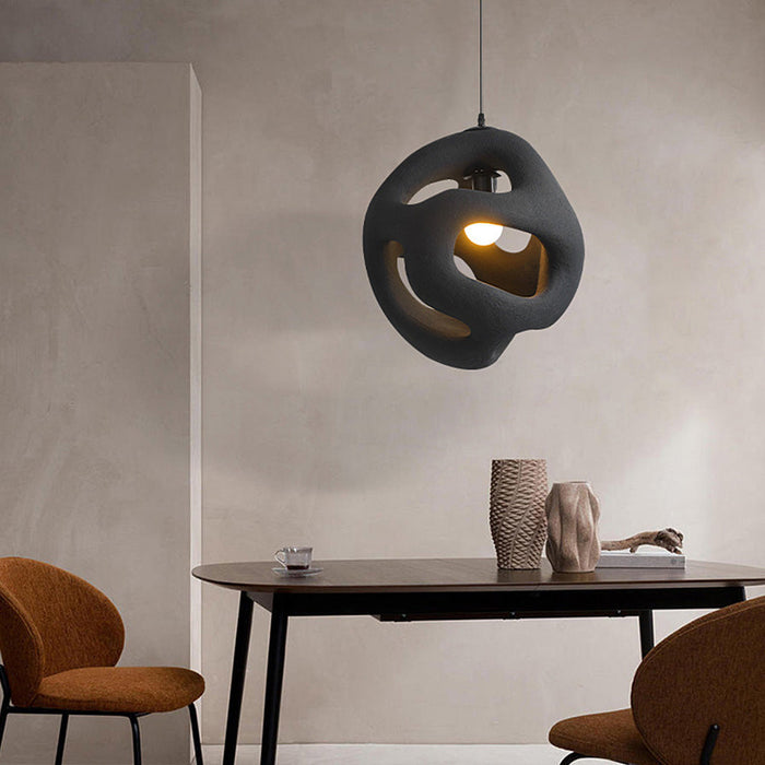 Modern Pendant Light Sculptural Black Sphere Design - Detailed view