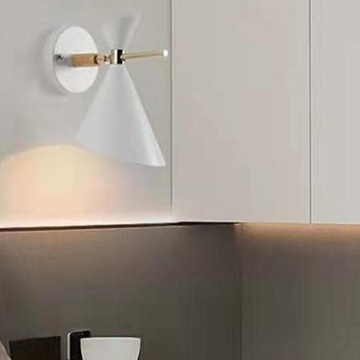 Modern Horn Wall Lamp White Metal Wood Accent - Product showcase