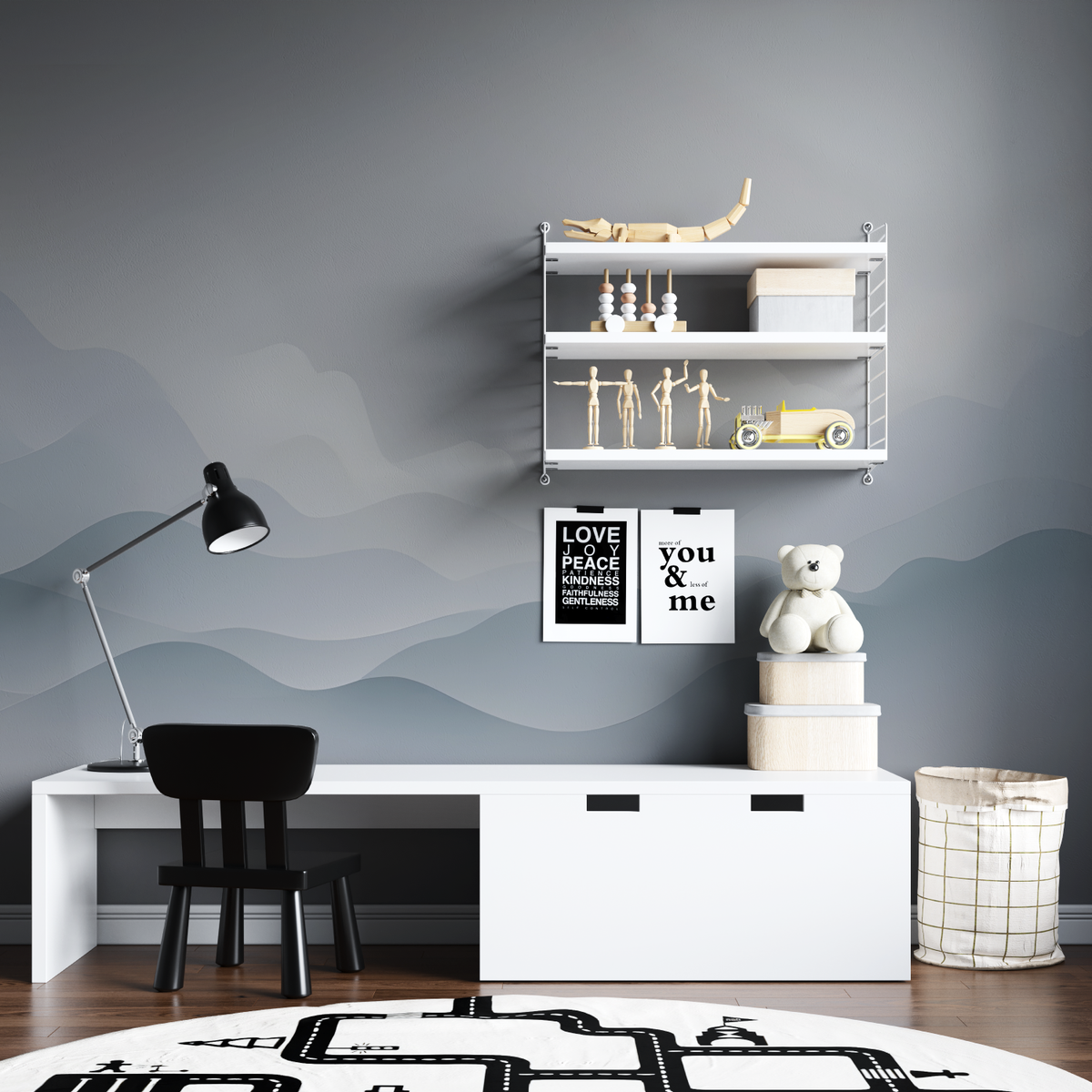 Mountain Mural Wallpaper | Minimalist Gray Waves Design