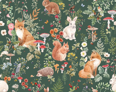 Papier Peint Mural Animaux de la Forêt | Créatures des Bois avec Champignons