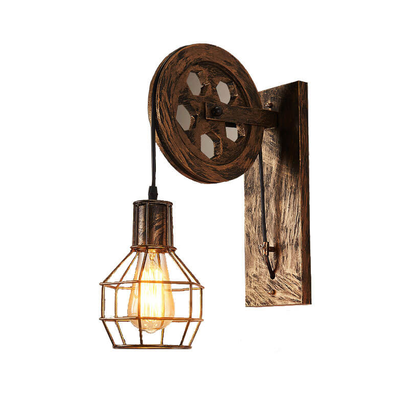 Industrial Wall Sconce Vintage Pulley Cage Design - Product detail 5