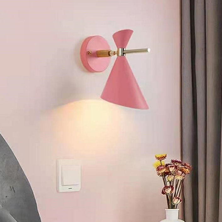 Modern Horn Wall Lamp White Metal Wood Accent - Detailed view