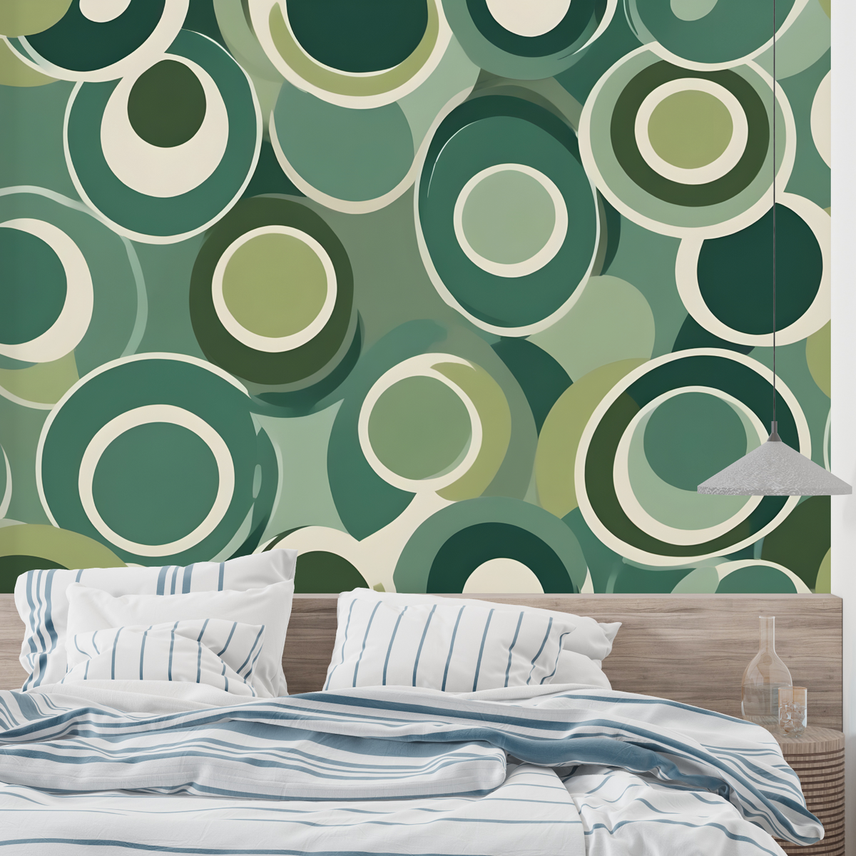 Geometric Mural Wallpaper | Retro Green Circles Pattern