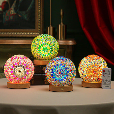 Mosaic Glass Table Lamp  Color-Changing LED Globe Design - Product showcase