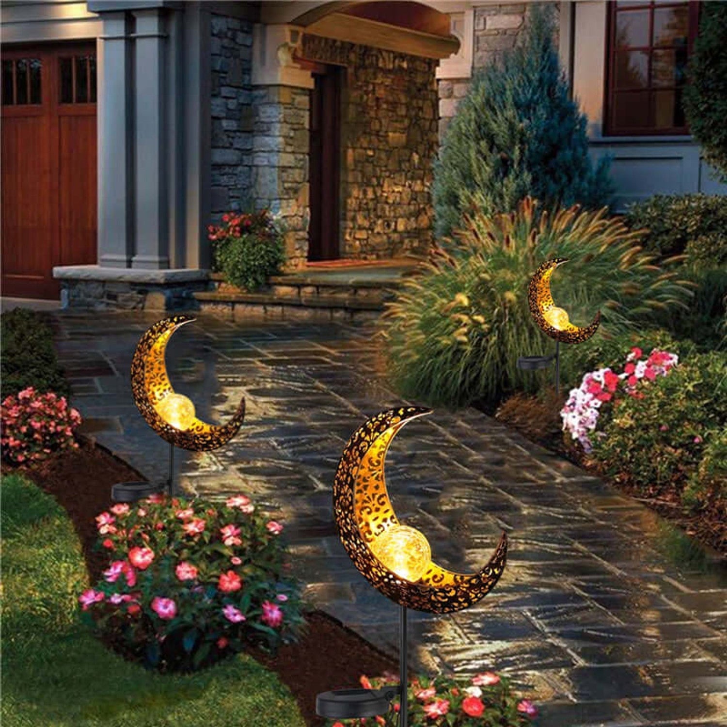 Solar Garden Moon Light  Crescent Metal Lantern with Glass Globe - Product example