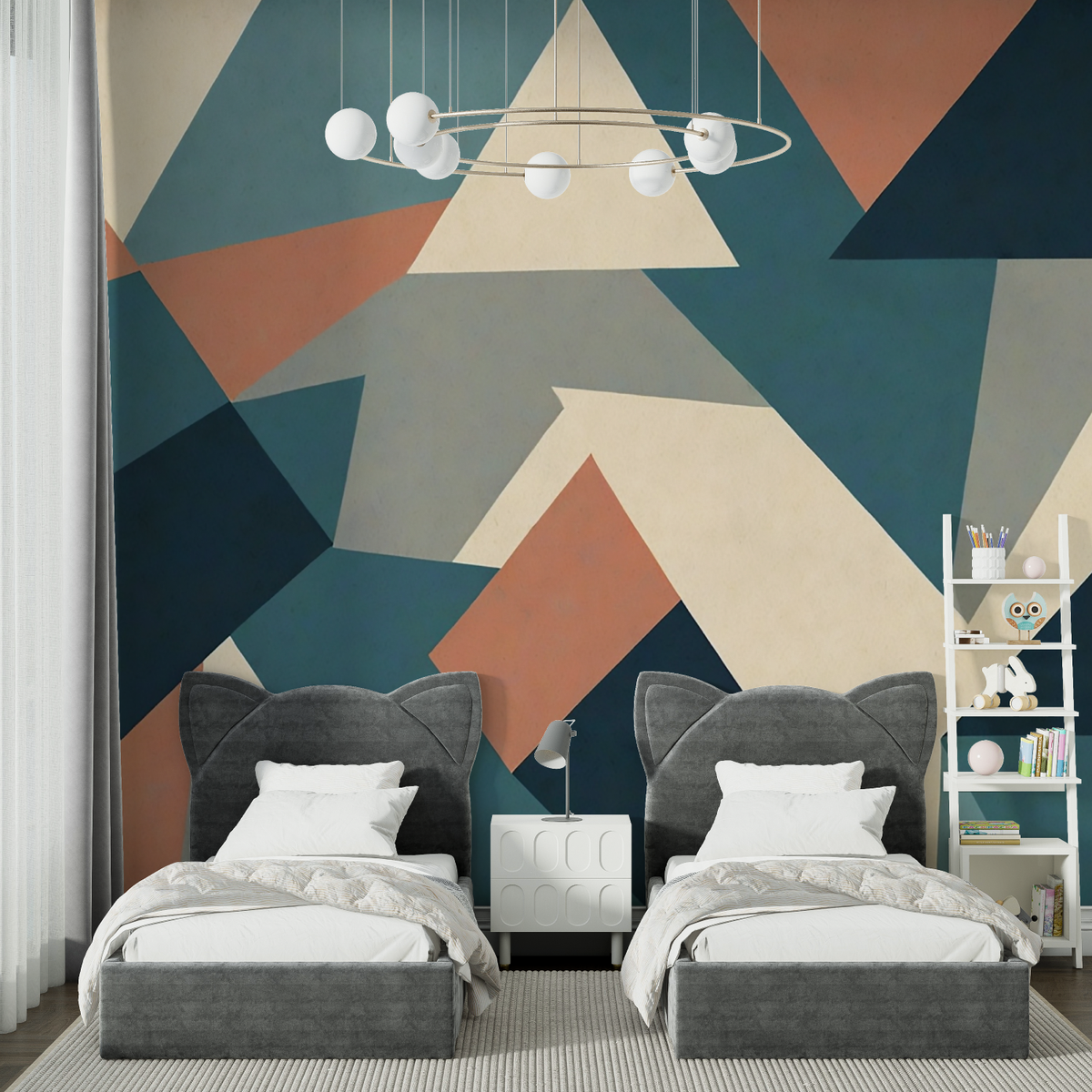 Geometric Mural Wallpaper | Modern Abstract Terracotta and Teal Design