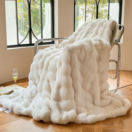 Bubble Fleece Throw Blanket  Premium Faux Rabbit Fur Design - Product detail 6