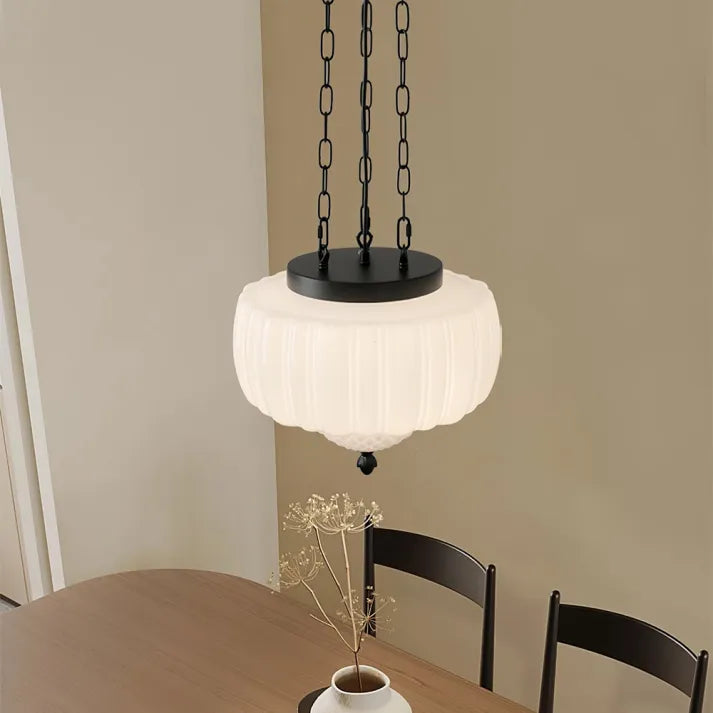 Modern Glass Pendant Light White Dome Chain Hanging Design - Product example