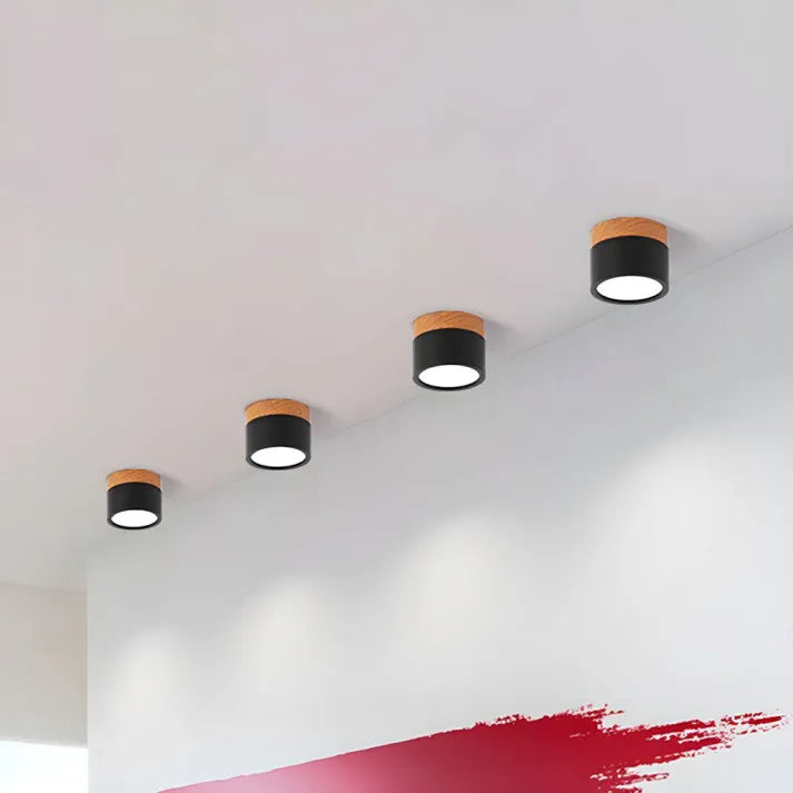 Modern LED Ceiling Light  Wood Trim Black Cylinder - Product detail 7