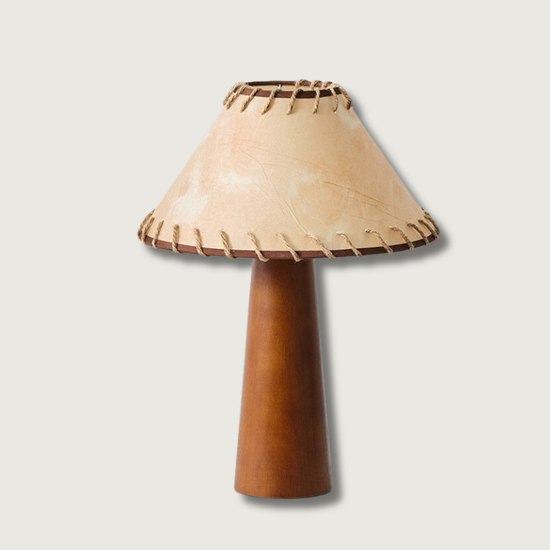 Wabi-Sabi Table Lamp Wooden Base with Handstitched Shade - Product showcase