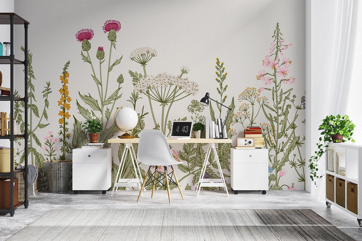 Botanical Mural Wallpaper | Wildflower Garden Design