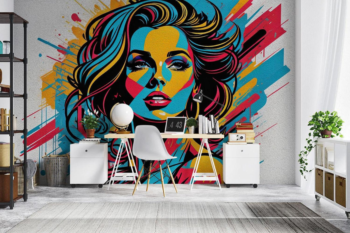 Street Art Mural Wallpaper | Pop Art Portrait in Vibrant Colors
