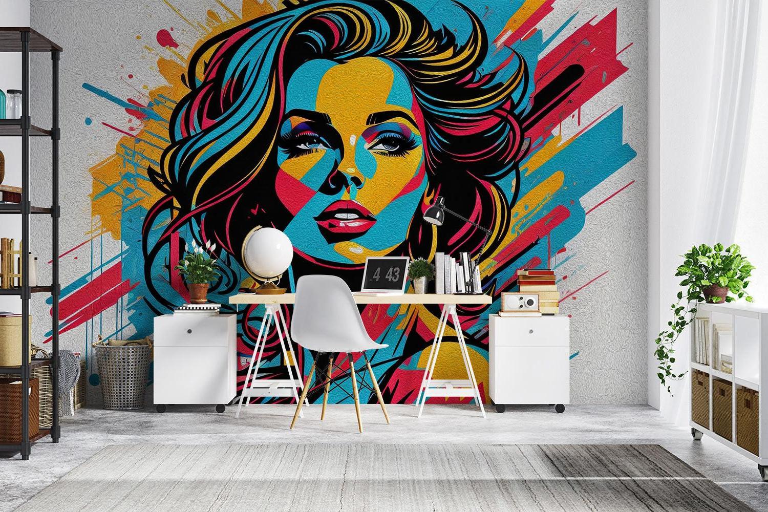 Street Art Tapete | Pop Art Porträt in lebendigen Farben