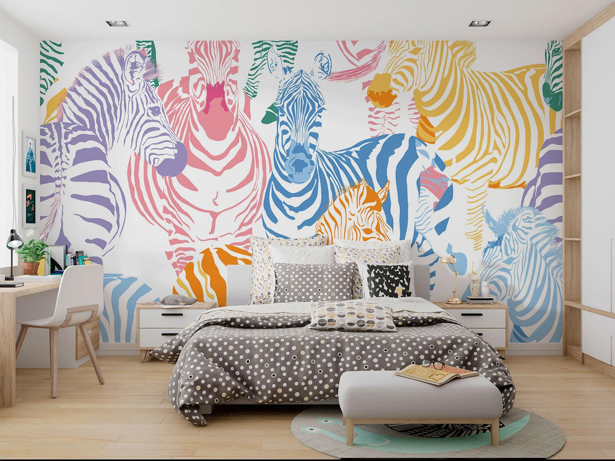 Safari Mural Wallpaper | Colorful Zebra Pattern