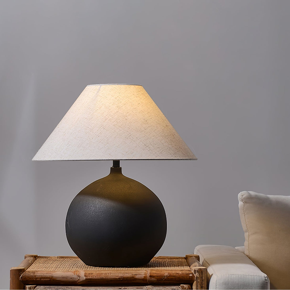 Ceramic Table Lamp Matte Black Base with Linen Shade - Product example