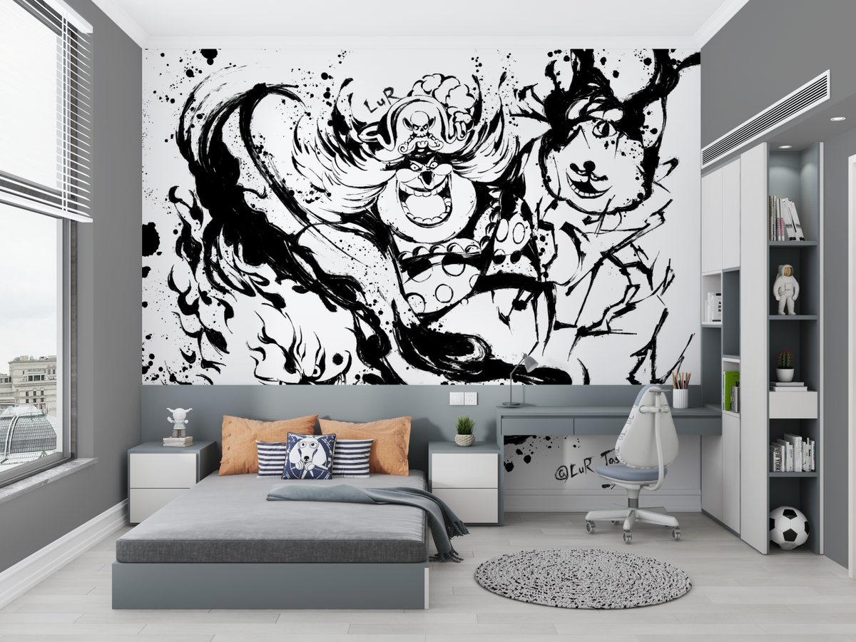 Anime Mural Wallpaper | Black and White Street Art Design