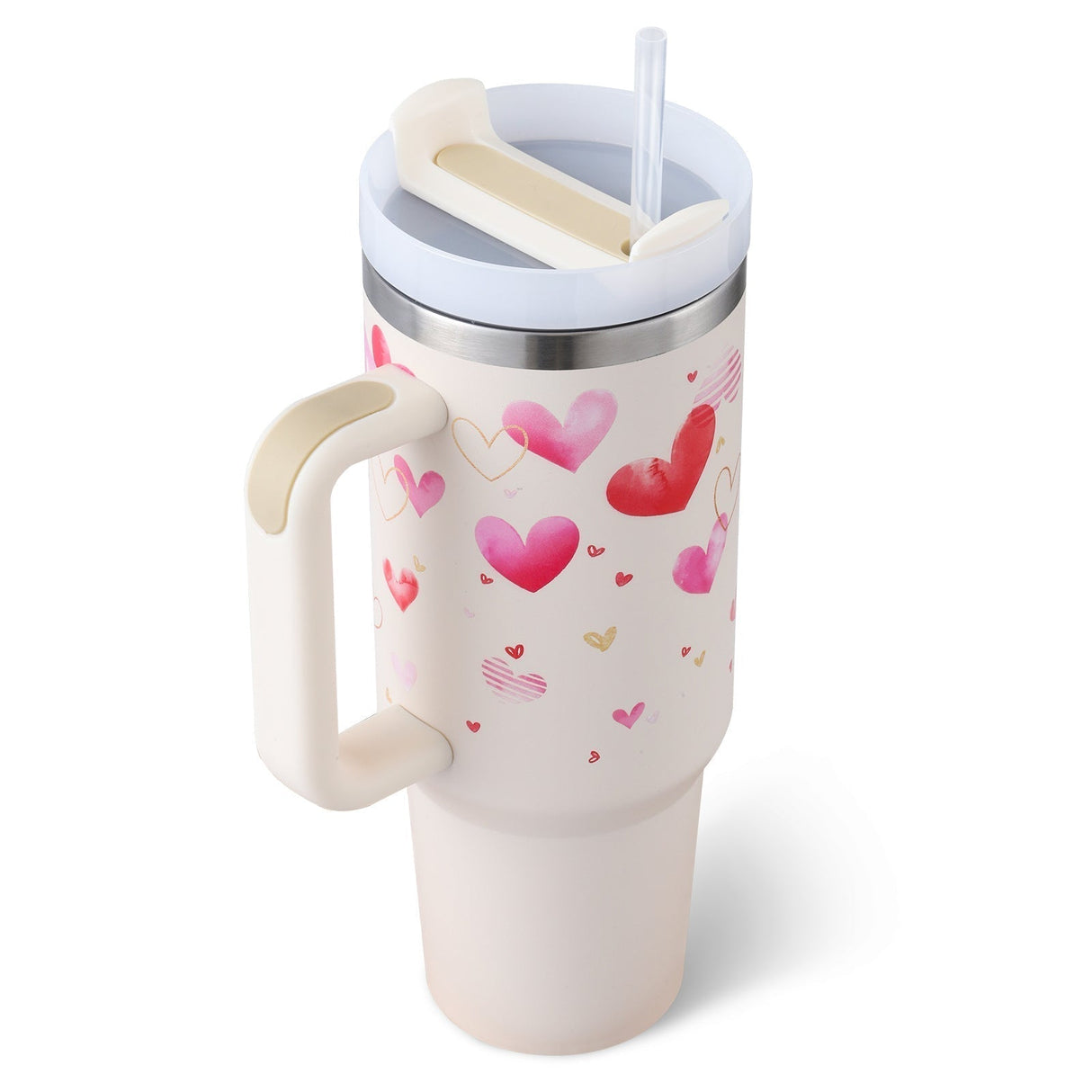 Insulated Travel Mug Leopard Print Design with Handle Straw - Detailed view