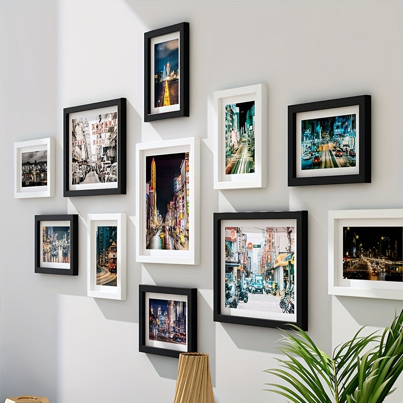 Modern Gallery Wall Frame Set  Mixed Size Black White Collection - Detailed view