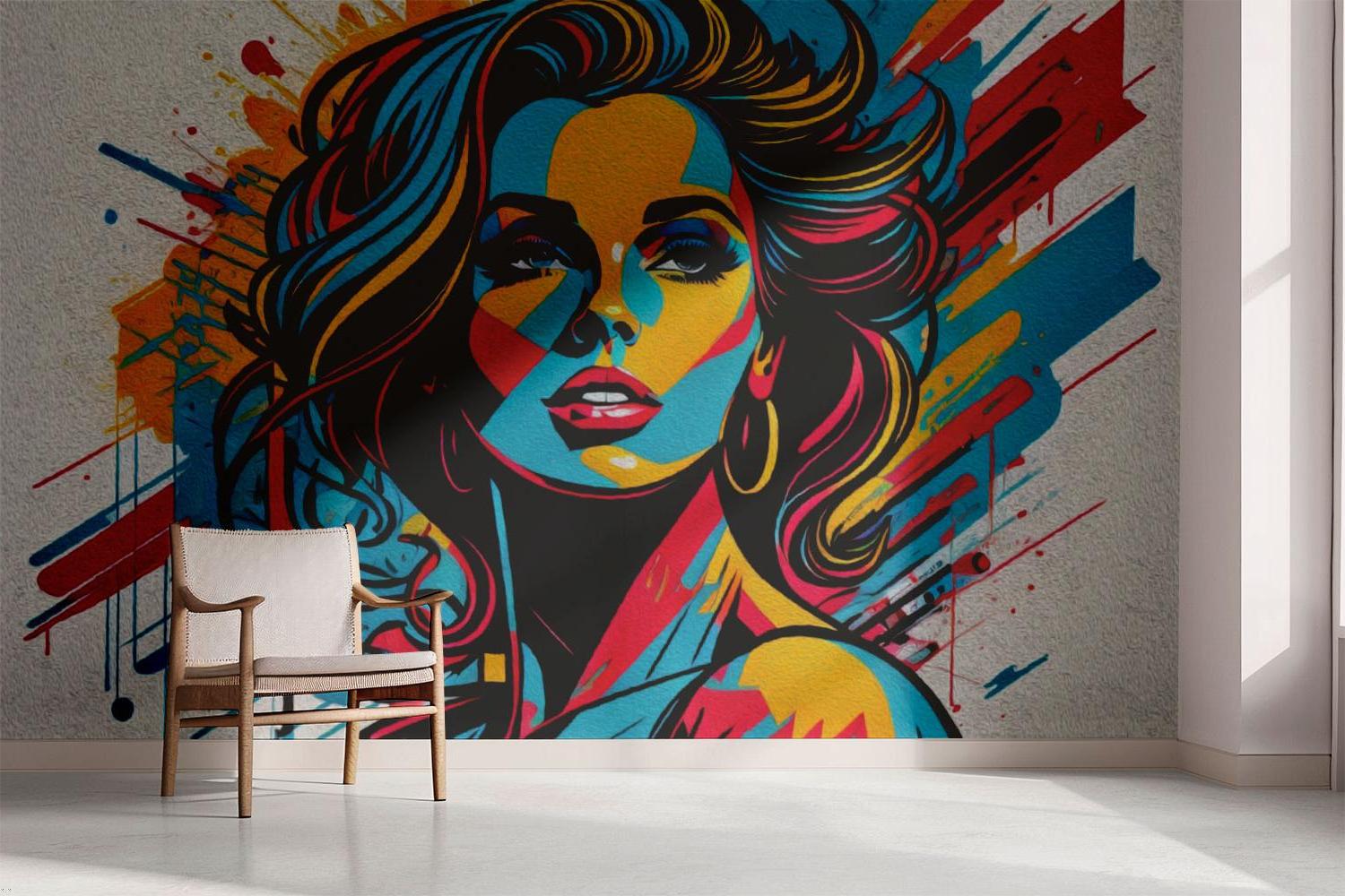 Street Art Tapete | Pop Art Porträt in lebendigen Farben