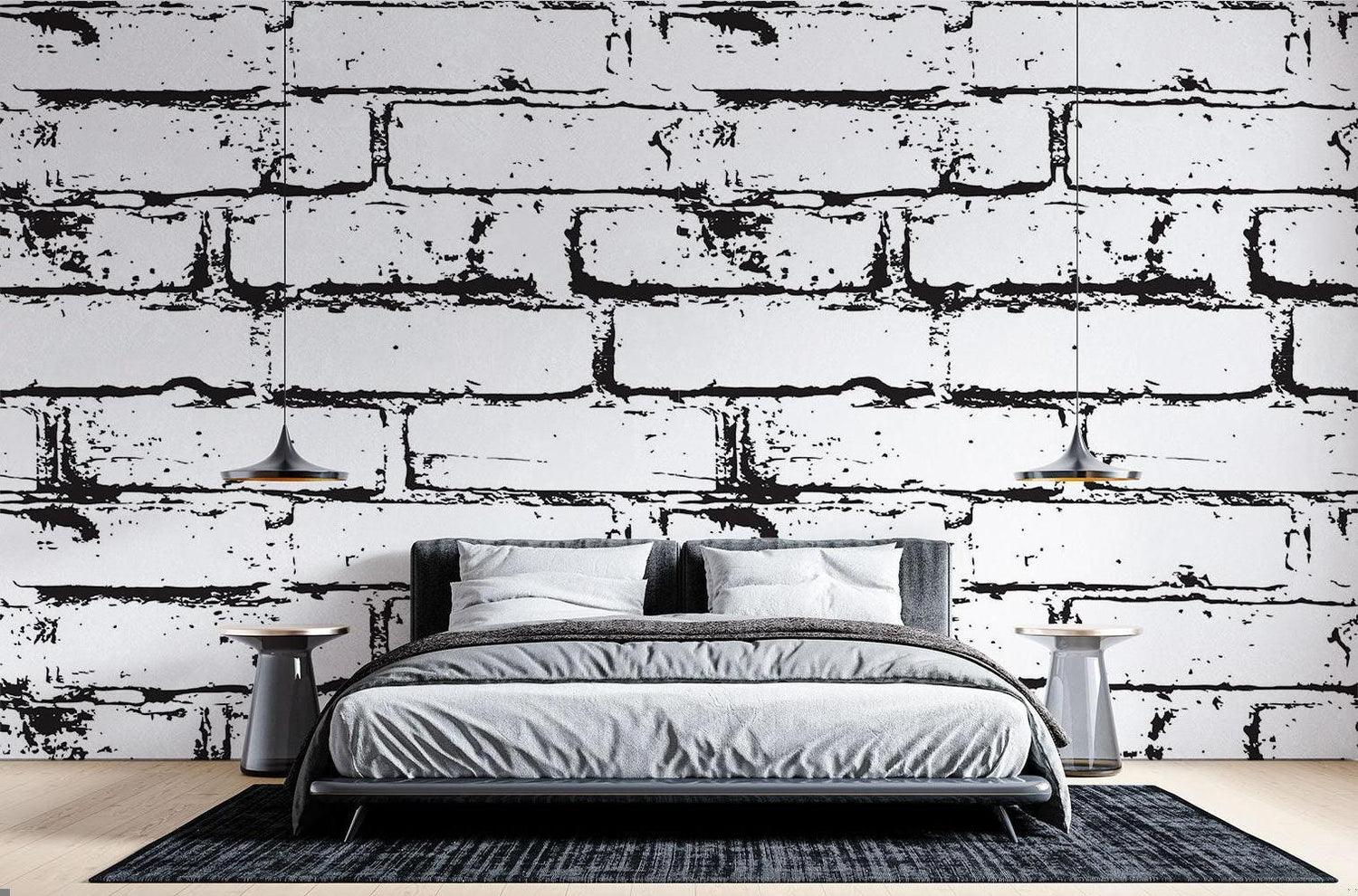 Brick Mural Wallpaper | Industrial Black and White Design
