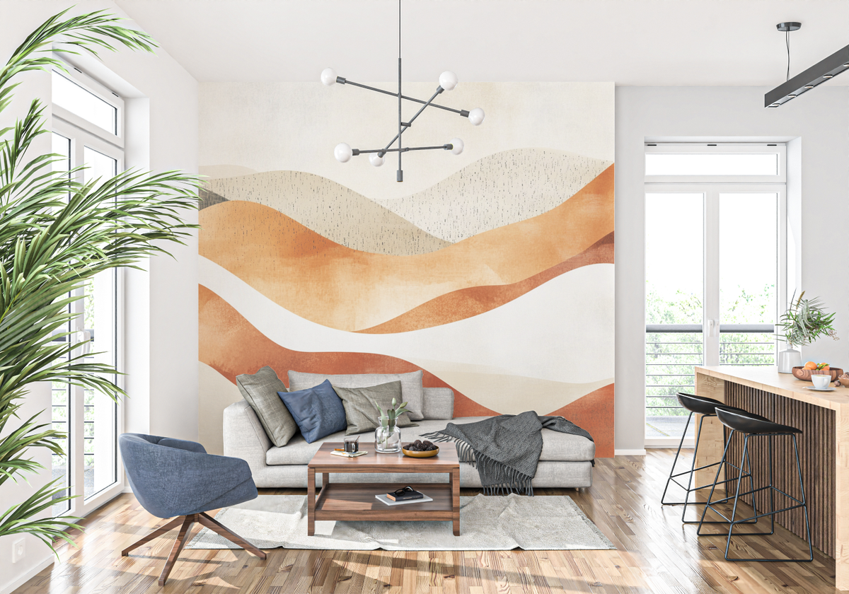 Abstract Mural Wallpaper | Terracotta Desert Waves Design