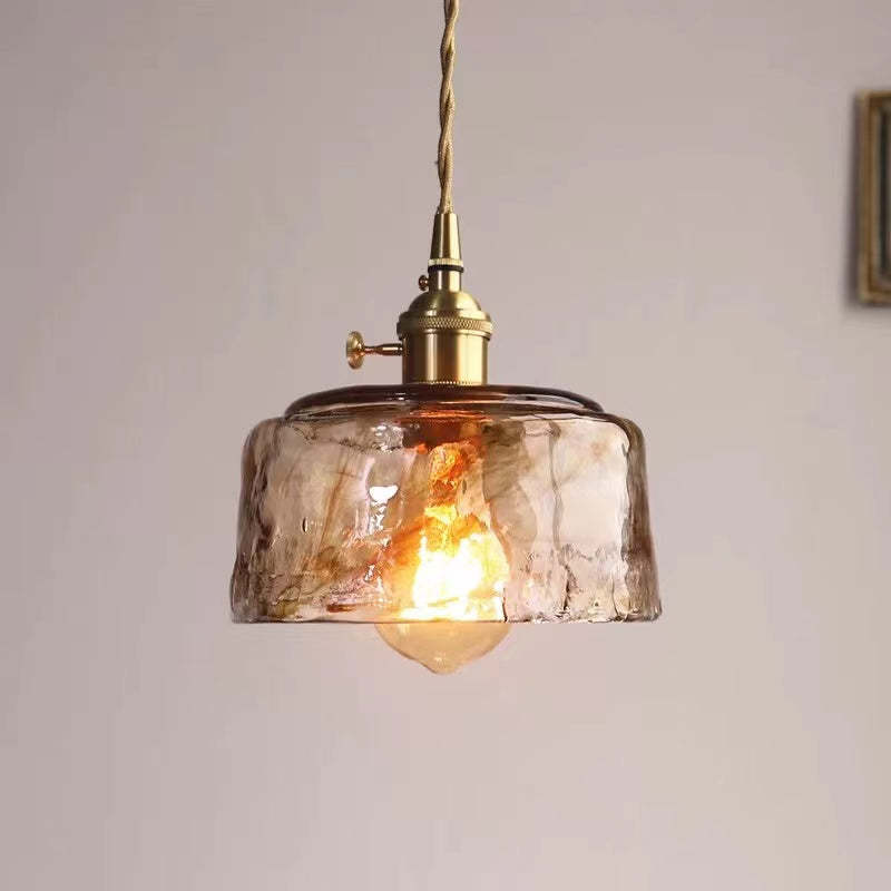 Vintage Glass Pendant Light Amber Textured Shade - Product detail 12