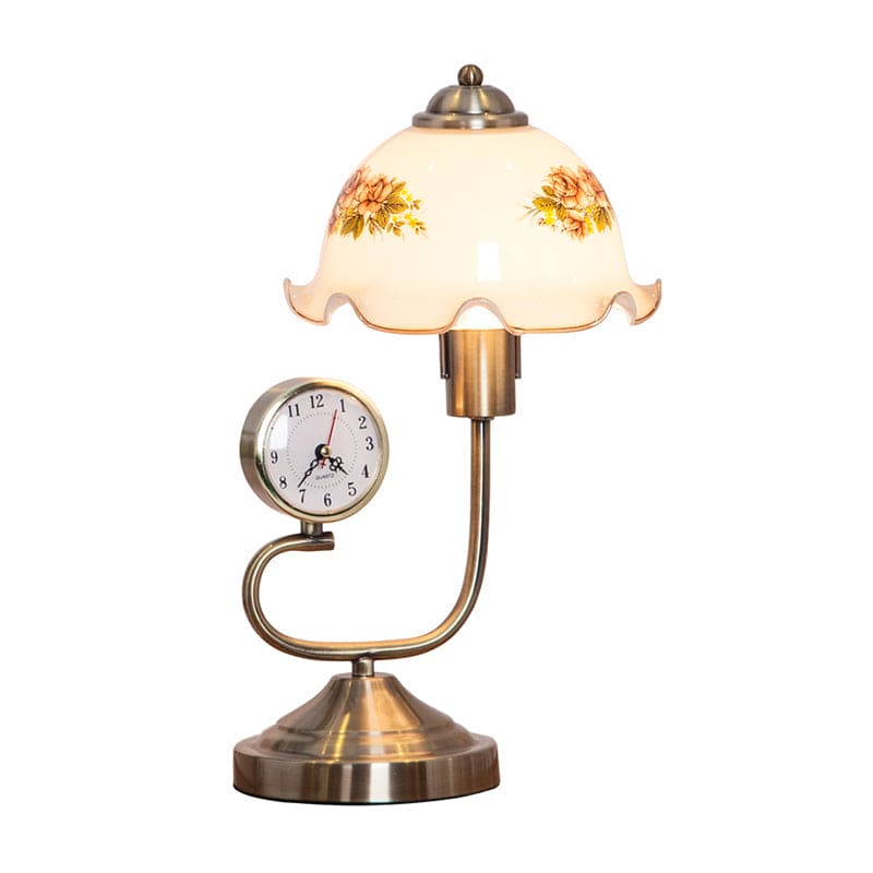 Vintage Table Lamp Floral Glass Shade With Clock - Detailed view