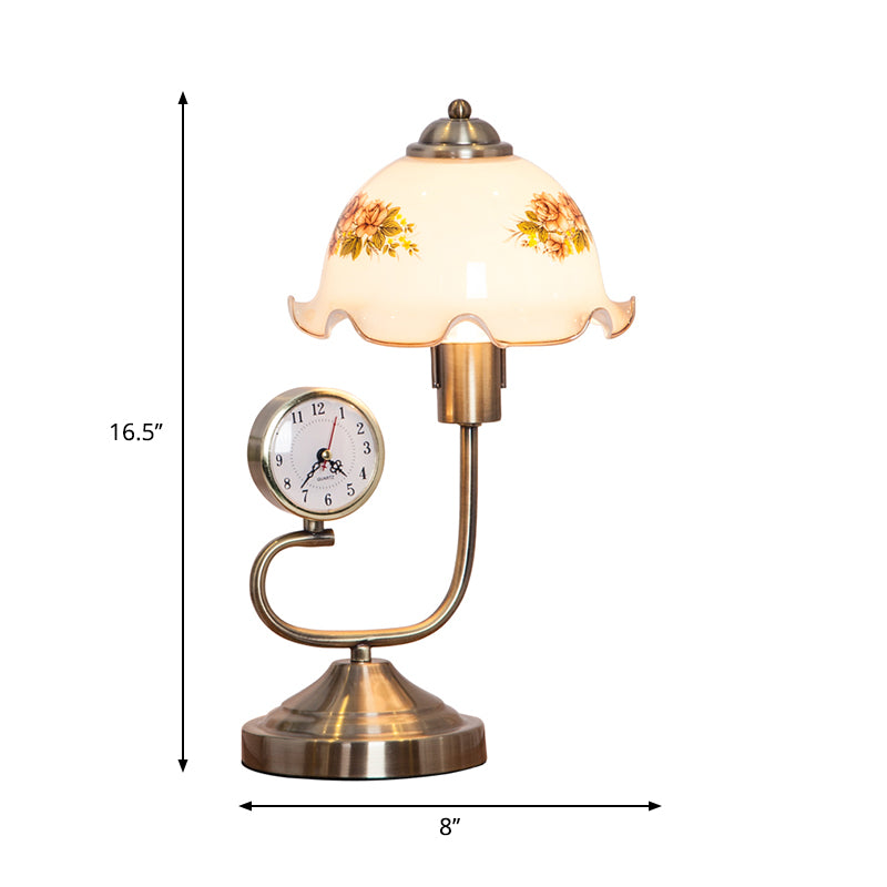 Vintage Table Lamp Floral Glass Shade With Clock - Product detail 4