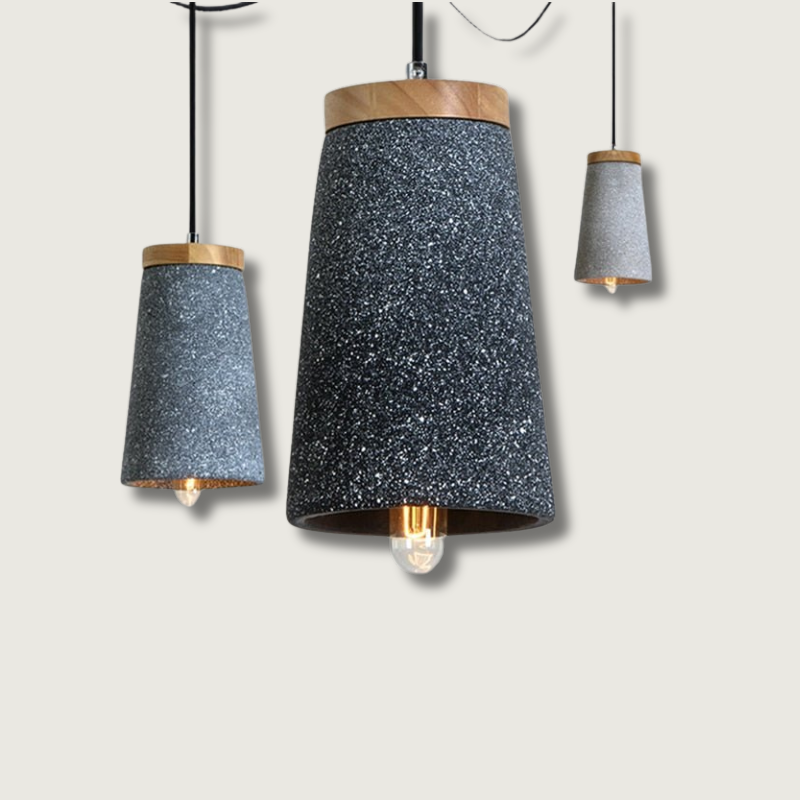 Modern Cement Pendant Light Wood Accent Conical Design - Product showcase