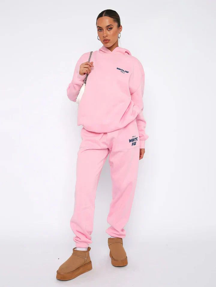 Womens Lounge Set Pink Cotton Blend Hoodie and Joggers - Product showcase