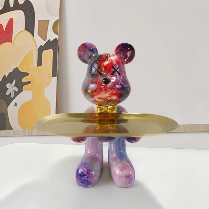 Decorative Bear Tray Sculpture  Pink and Gold Resin Design - Product detail 12