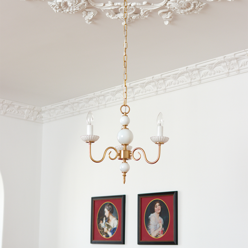 Classic Chandelier Light Brass White Glass Design - Product example