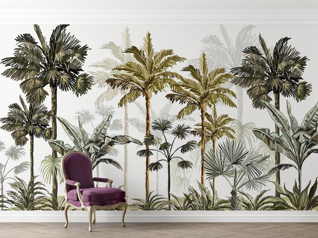 Tropical Mural Wallpaper | Vintage Palm Tree Paradise