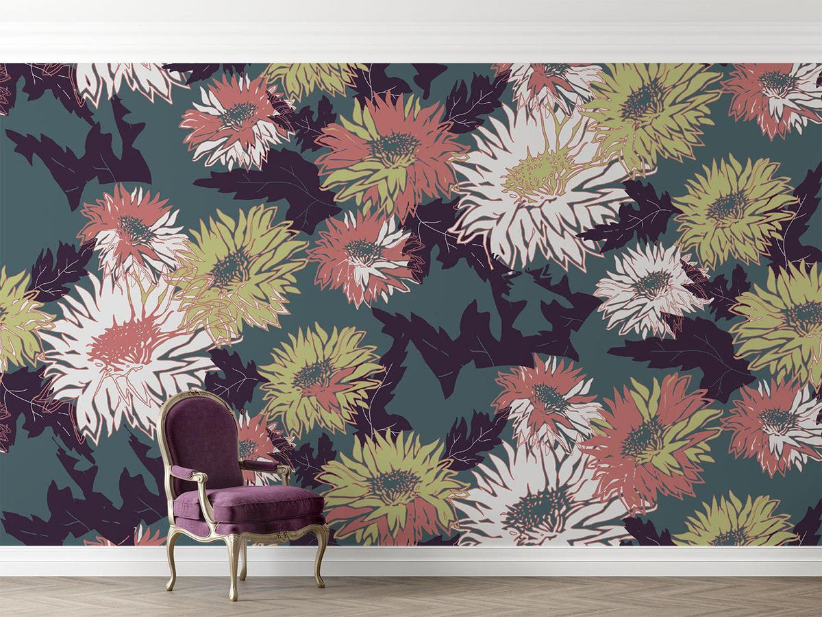 Floral Mural Wallpaper | Vintage Botanical Pattern in Terracotta and Green