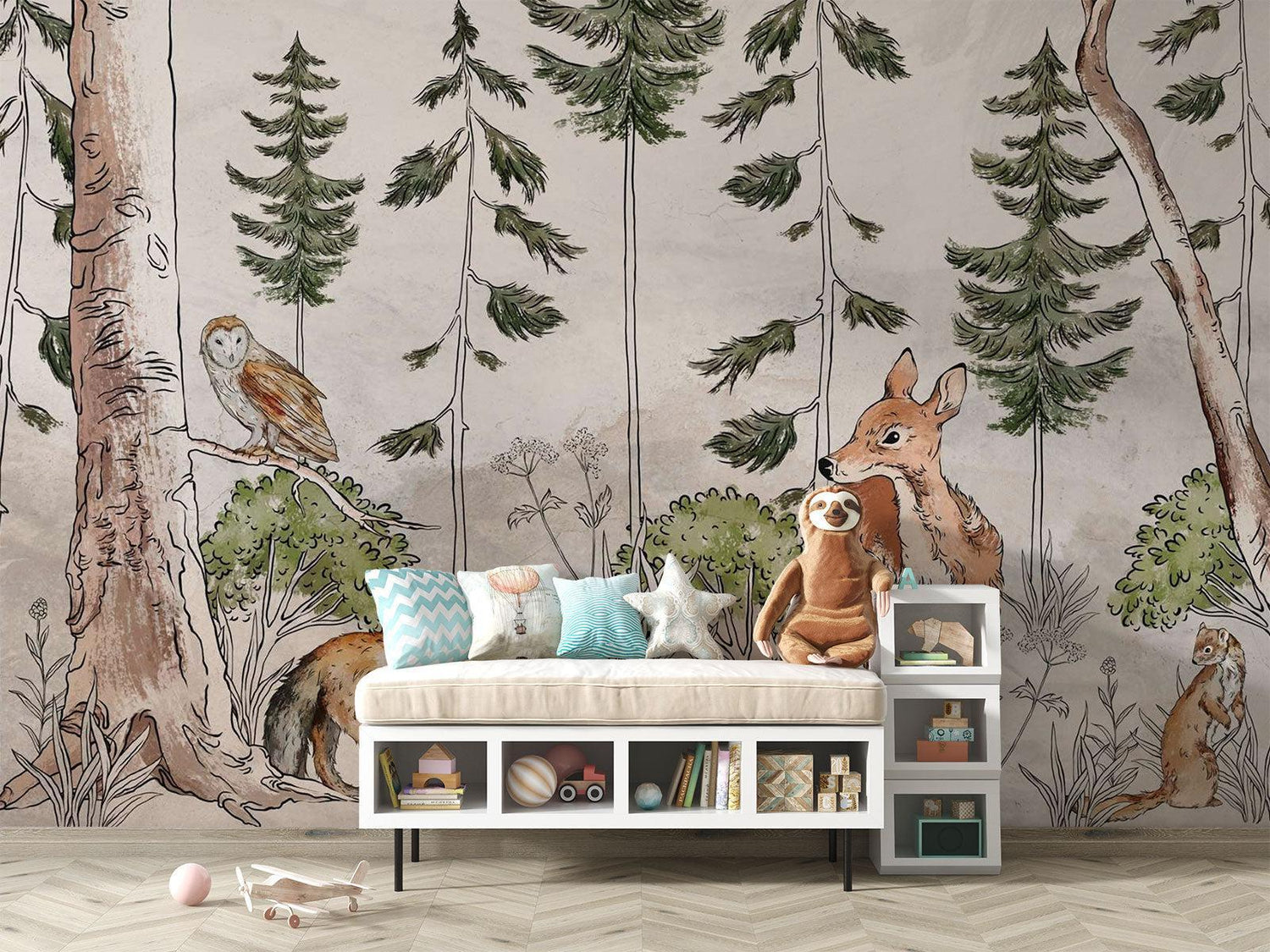 Forest Animals Mural Wallpaper | Watercolor Woodland Scene