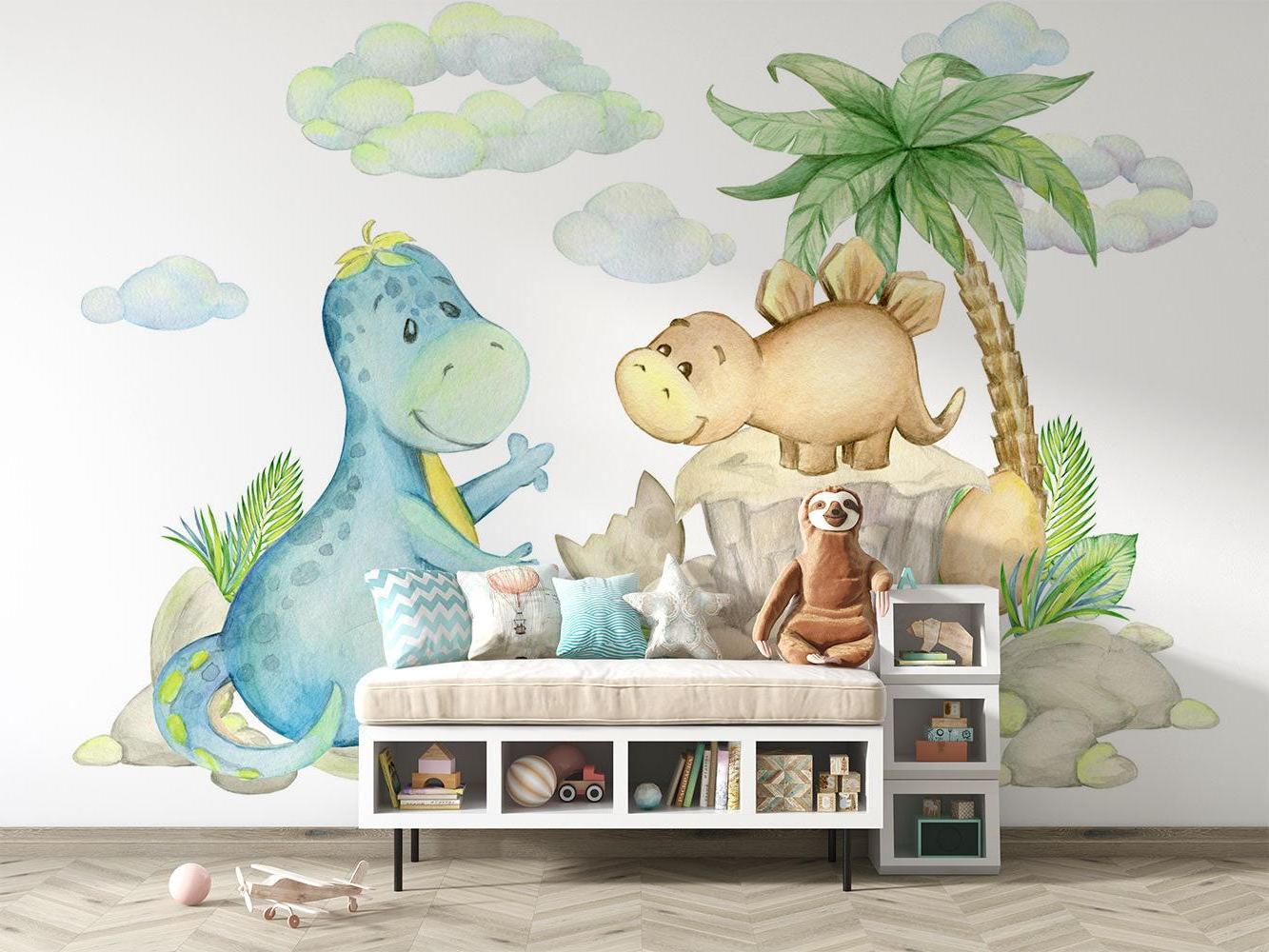 Dinosaur Mural Wallpaper | Watercolor Prehistoric Friends