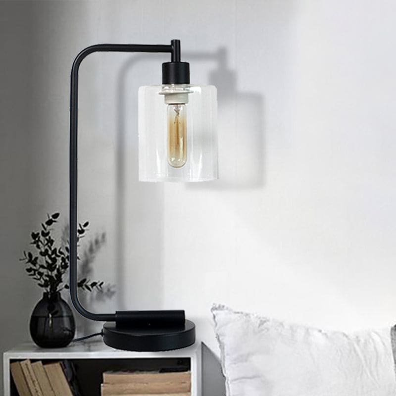Modern Cylinder Table Lamp Black Metal With Glass Shade - Product detail 4