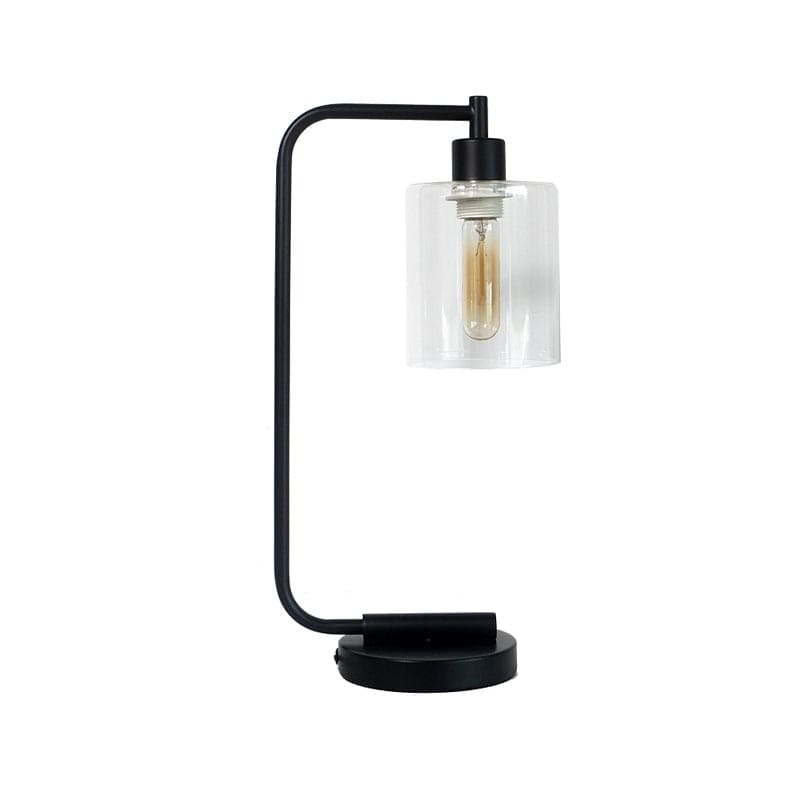 Modern Cylinder Table Lamp Black Metal With Glass Shade - Product showcase