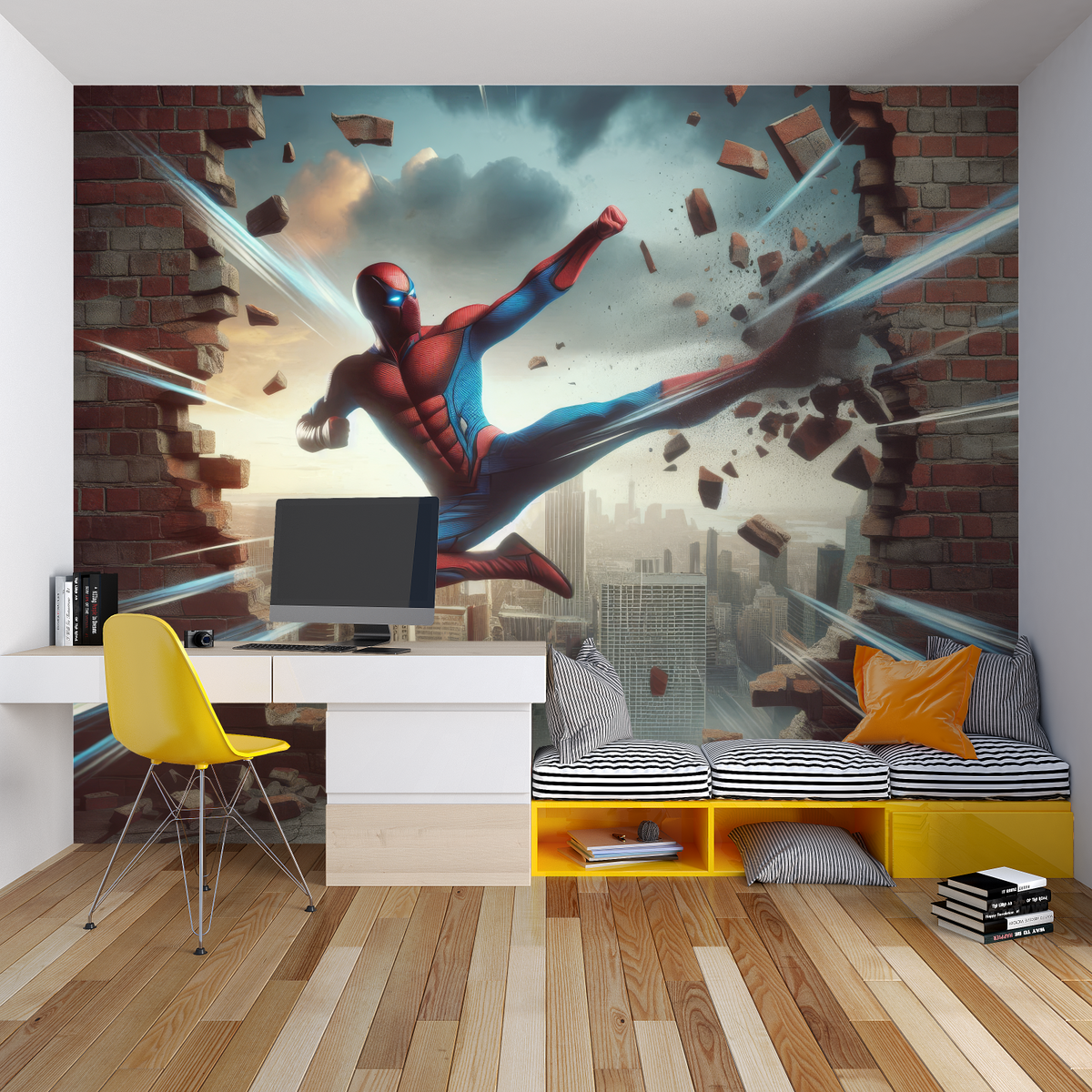 Superhero Mural Wallpaper | Dynamic 3D Spider Action Scene