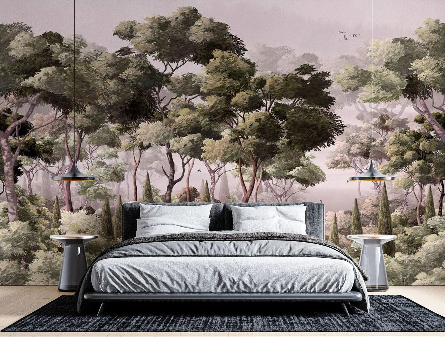 Forest Mural Wallpaper | Misty Green Woodland Scene