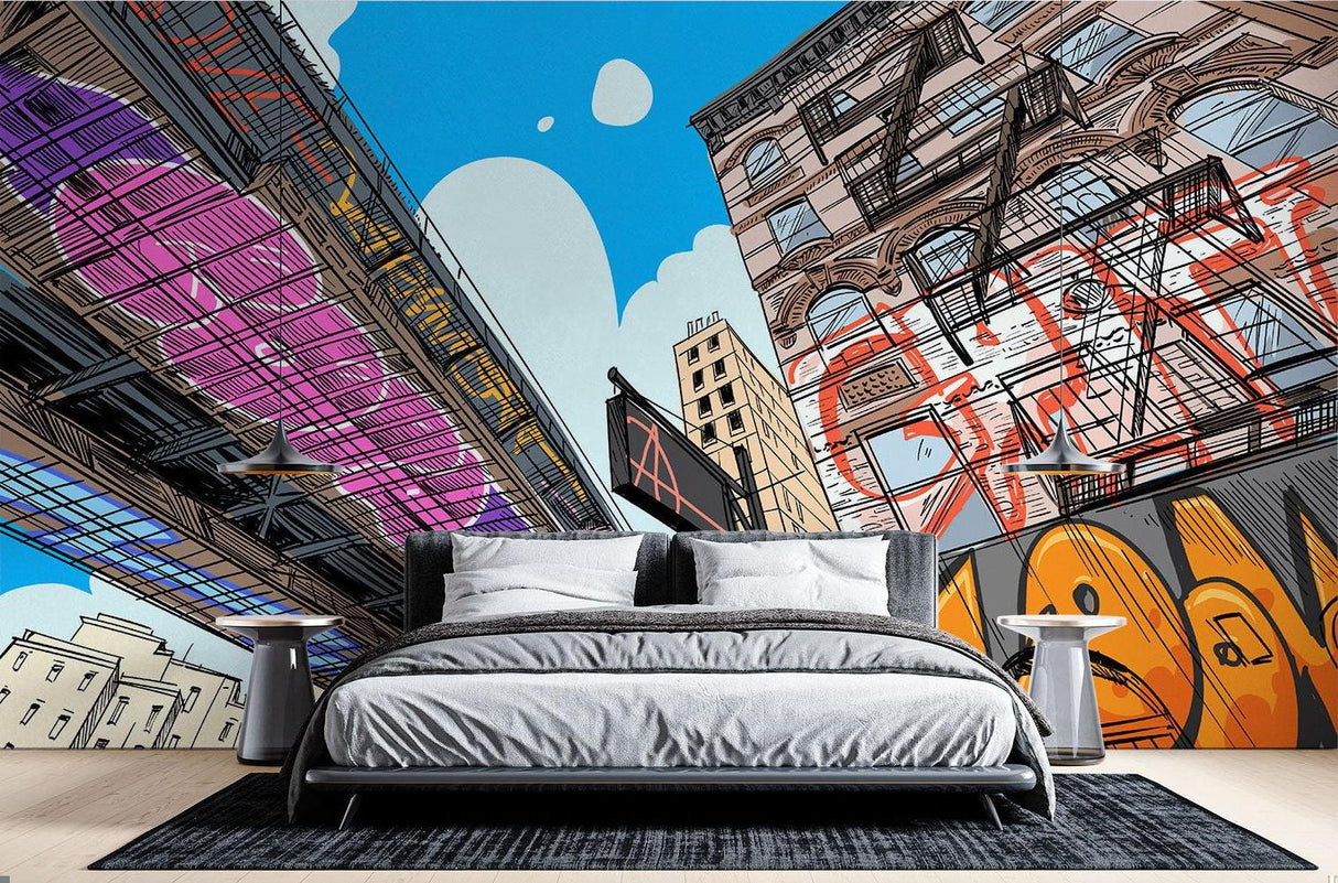 Urban Mural Behang | Street Art Comic Stijl Ontwerp