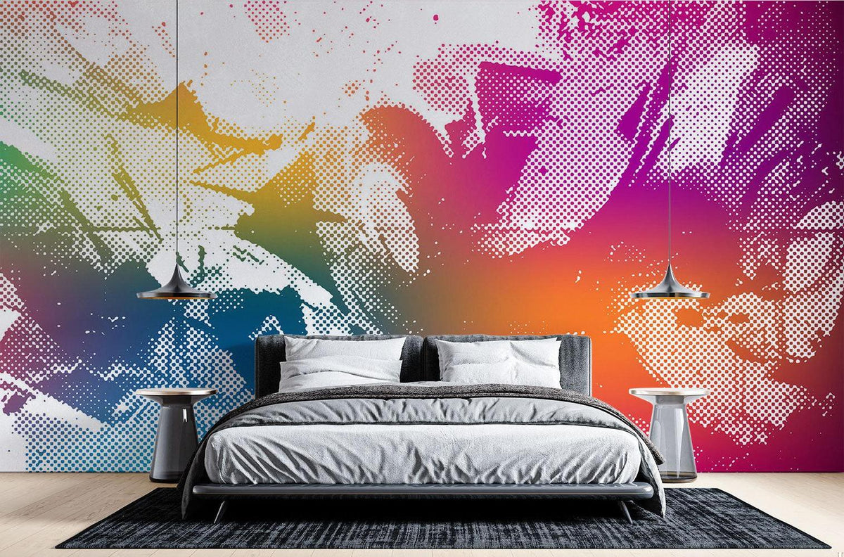 Abstract Mural Wallpaper | Rainbow Halftone Art Design