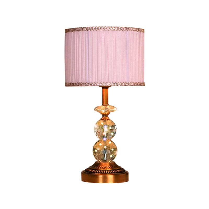 Crystal Ball Table Lamp  Pink Shade With Copper Accents - Detailed view