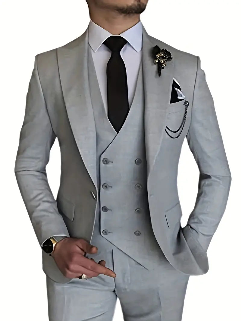 Classic Three Piece Suit Beige Double-Breasted Design - Product detail 11