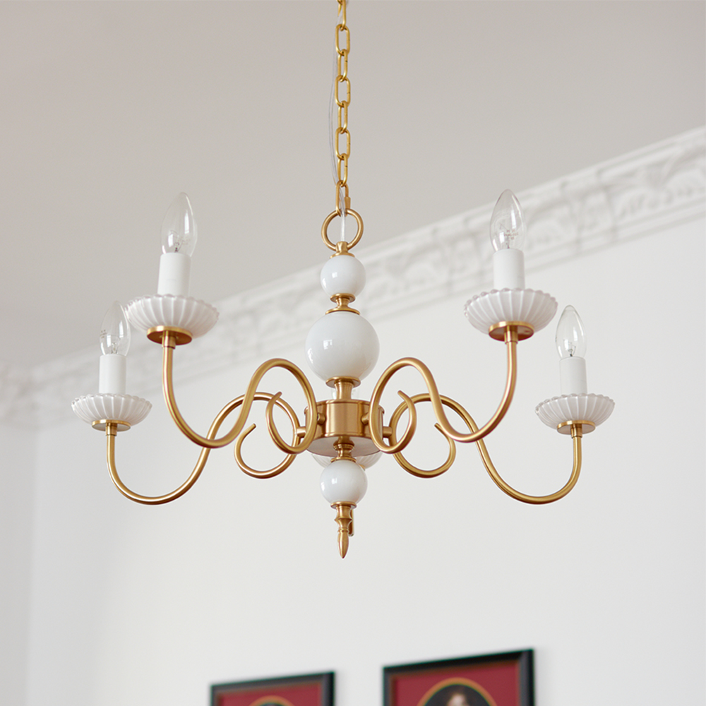 Classic Chandelier Light Brass White Glass Design - Product detail 8