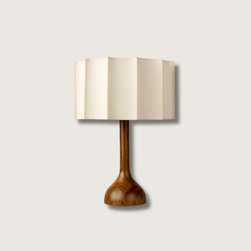 Modern Table Lamp Walnut Wood Base with Pleated Shade - Product showcase